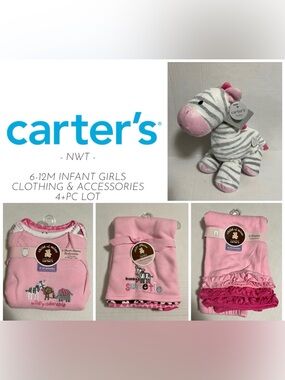 🆕CARTER’S - 6/12M - NWT - 4+PC INFANT GIRLS SAFARI CLOTHING & ACCESSORIES LOT